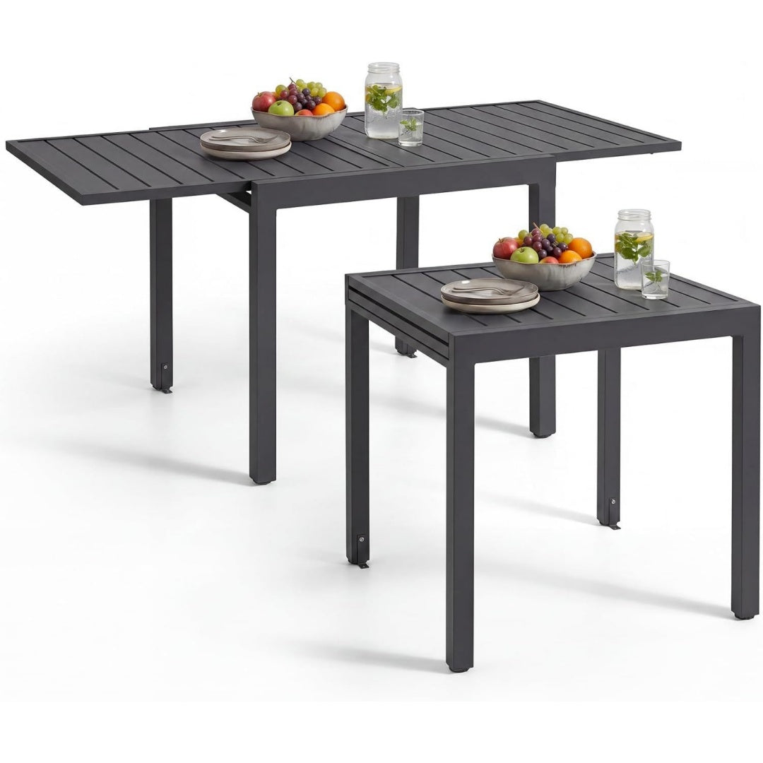 Aluminium Gartentisch Grau 80160 x 80 x 75 cm ausziehbar fuer 46 Personen wetterfest