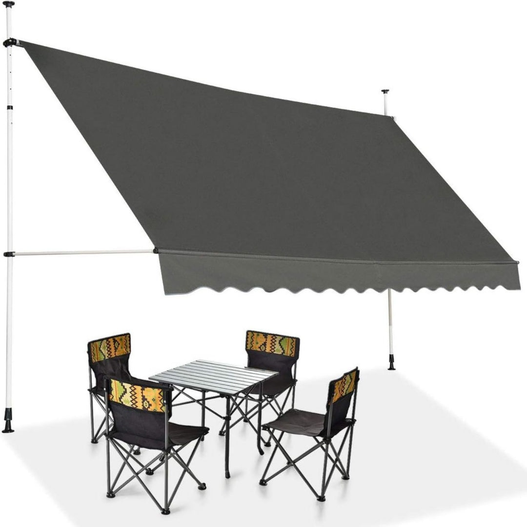 RELAX4LIFE Klemmmarkise 400 cm breit Grau 400x175cm Markise Balkon ohne Bohren Hoehenverstellbare Balkonmarkise mit Handkurbel
