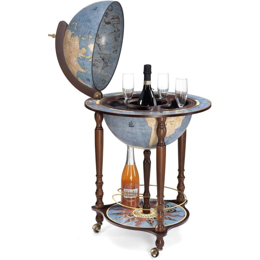 Zoffoli Blau 55 x 55 x 93 cm Echter Barglobus DA VINCI BLUE DUST aus Buchenholz Blauer Staub