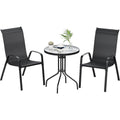 3-teiliges Balkonmoebel Set 3pcs Bistroset Gartenmoebel-Set mit Terassentisch Rund (Gehaertetes Glas) + 2 Stapelbare Hochlehner (Textilene Metall