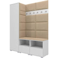 RAVIO Flurgarderobe 150 cm Ink. Schuhschrank mit Sitzbank Weiß beige Garderobe Set mit Garderobenpaneel