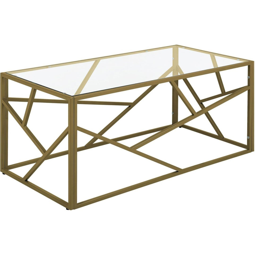 Couchtisch Glastisch mit Metallgestell golden Glamour Kaffeetisch rechteckiger Wohnzimmertisch Orland Gold 50 x 100 cm