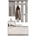 Vera Garderobe mit Spiegel - Kompaktgarderobe Korpus Beton Optik - (B/H/T) (B/H/T) Weiß matt 100 x 190 x 26 cm Paneel mit Hutablage und 6 Haken Bank