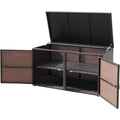 Auflagenbox Braun rattan Aufbewahrungstruhe mit Doppeltueren und Deckel 2 stoeckiger Gaertnerschrank