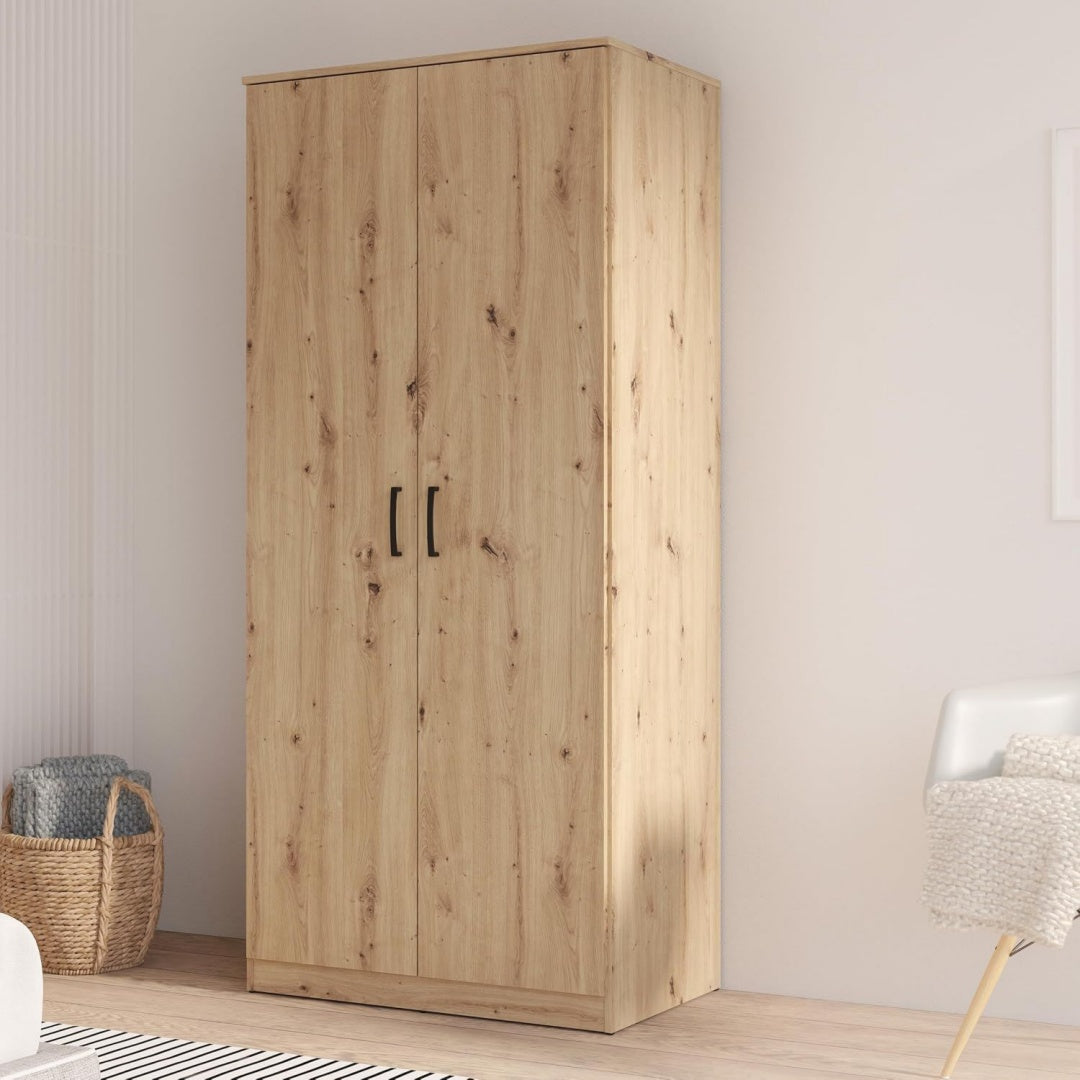 NIKO Kleiderschrank 82 eiche Scandi Kleiderschrank mit 2 Tueren Holzwerkstoff