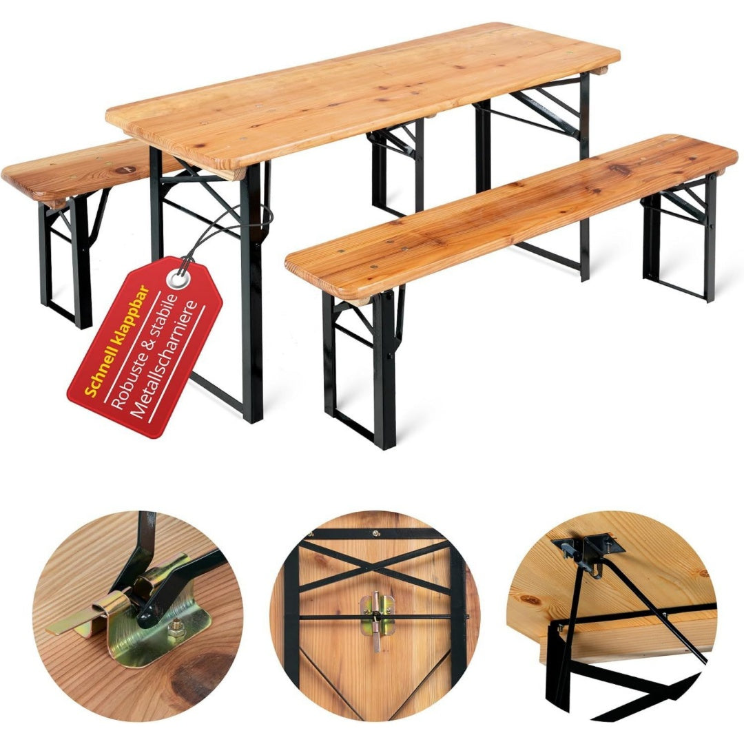BBK-110 Hirschgarten Bierzeltgarnitur fuer Kinder - Kurze Version mit 110 cm Laenge - Klappbare Festzeltgarnitur 1x Tisch 2X Bank - Sitzgarnitur aus