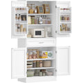 Buffetschrank mit 6-stufigem Tuerrueckseiten-Regalsystem Kuechenschrank Weiß 40 x 80 x 180 cm Sideboard mit 4 Tueren und 1 Grosser Schublade Kueche