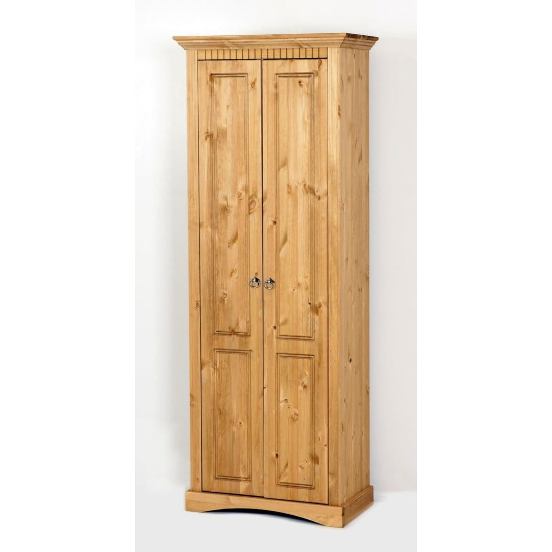 Clever-moebel Dielenschrank Massivholz Kiefer Garderobenschrank im Landhaus- Kolonialstil mit Einlegeboden Kleiderstange Fraesungen Metallgriffen