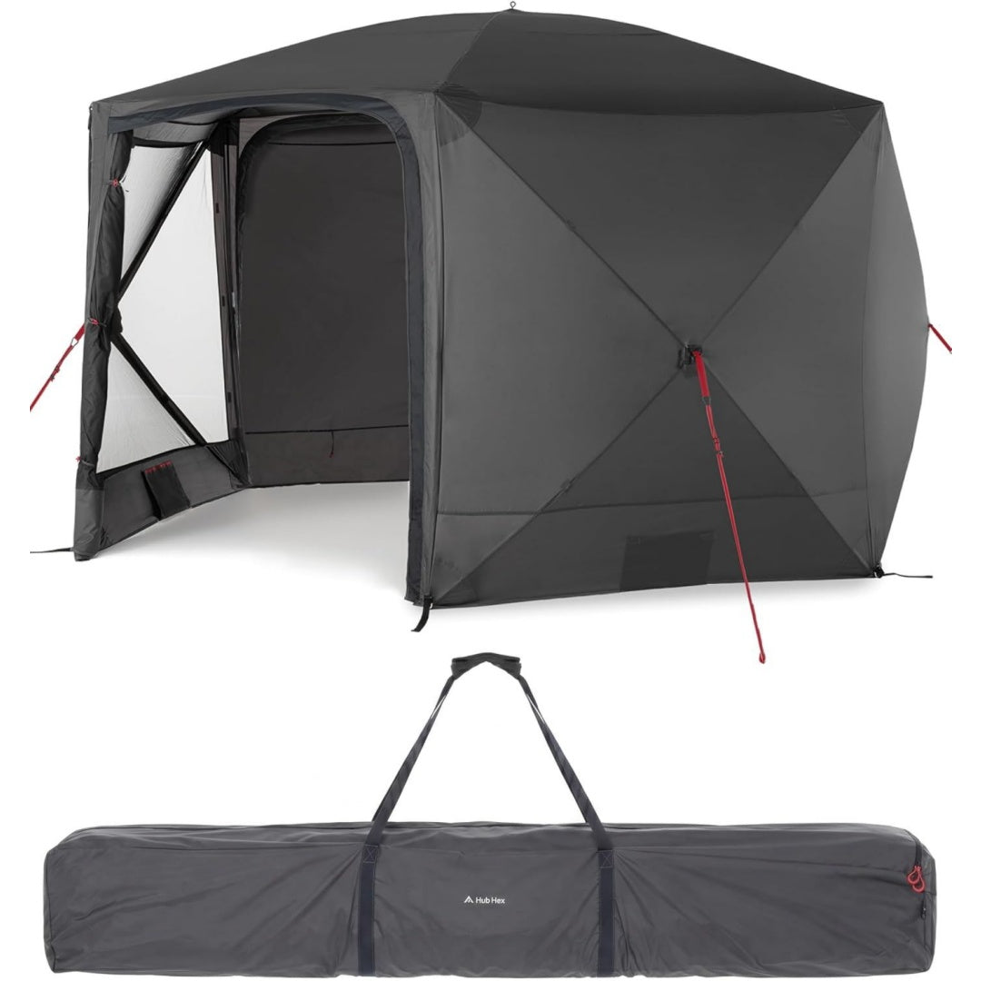 Qeedo Quick Hub Hex Faltbarer Pop Up Pavillon mit Schnellaufbau UV-Schutz - wasserabweisender Camping Pavillon mit Sturmleinen robusten Stahlheringen