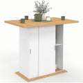 IDMarket - Mittelinsel fuer 4 Personen Paxton 110 cm Mittelfuss mit Stauraum aus weissem mit Arbeitsplatte in Buchenholzoptik Mit Mittelfuss mit