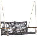 2-Sitzer PE- Schaukelsitz mit Akazien-Armlehnen rattan