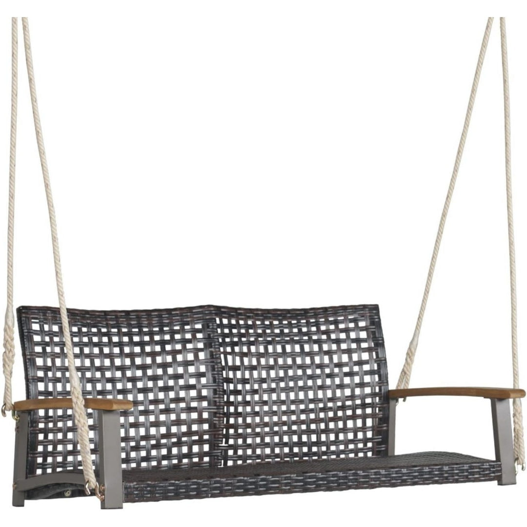 2-Sitzer PE- Schaukelsitz mit Akazien-Armlehnen rattan