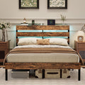Bonnlo Bettrahmen Metallbett mit Beleuchtung Braun holz 160x200cm Bett mit Ladefunktion Kinderbett