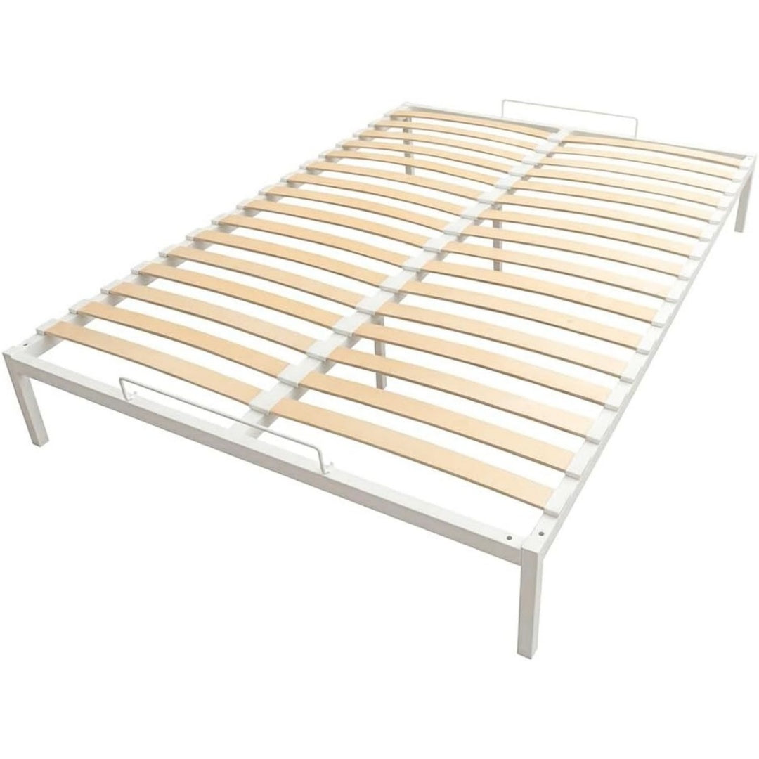 Bett Weiß 140x200cm Bettgestell Metallbett Stauraum