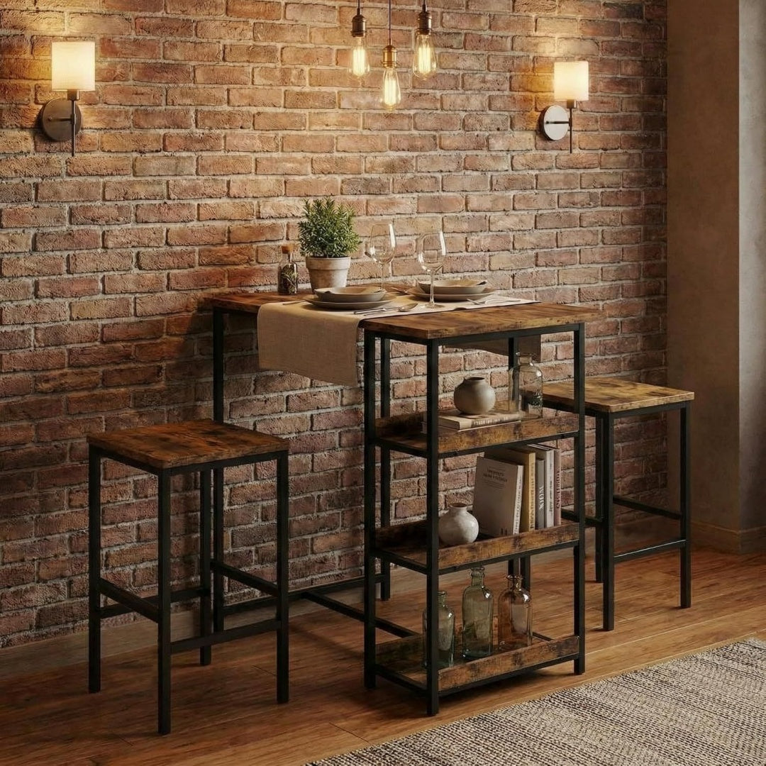 Bar Tisch Und Stuehle Set Schwarz Rechteckiger Pub Tisch Mit 2 Hockern Fuer Kleinen Platz High Top Tisch
