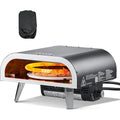 Pizzaofen fuer den Aussenbereich Schwarz 470 x 430 x 270 mm Propan-Gas mit elektrischer Rotation und dickem Pizzastein