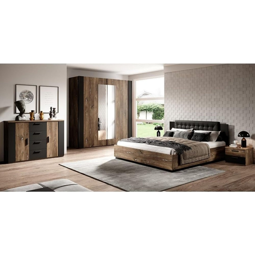 Lomadox Schlafzimmer komplett Set inkl. Bett und Lattenrost Schwarz silber 160 x 200 cm Liegeflaeche in Flagstaf dunkel Nb. und kombiniert mit