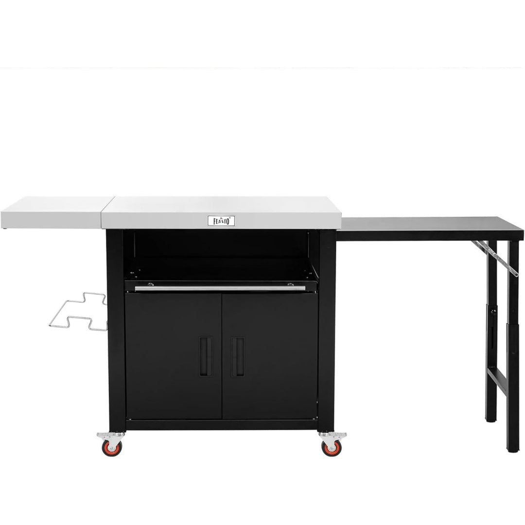 Outdoor-Kueche Grillwagen Outdoor Grilltisch Outdoor wetterfest mit Schrank Servierwagen Pizzatisch mit 2 Klappbarer Beistelltisch 188x66x92 cm