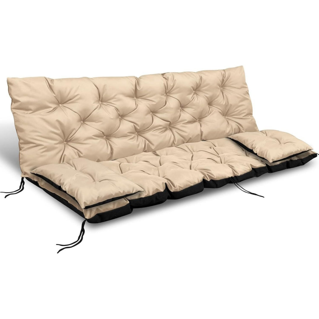 Hollywoodschaukel Auflage Set Sitzauflagen Gartenmoebel Gartenkissen Sitzkissen Bankauflage Wasserdichtes Schaukelkissen +2X Kleinere Kissen ( Beige