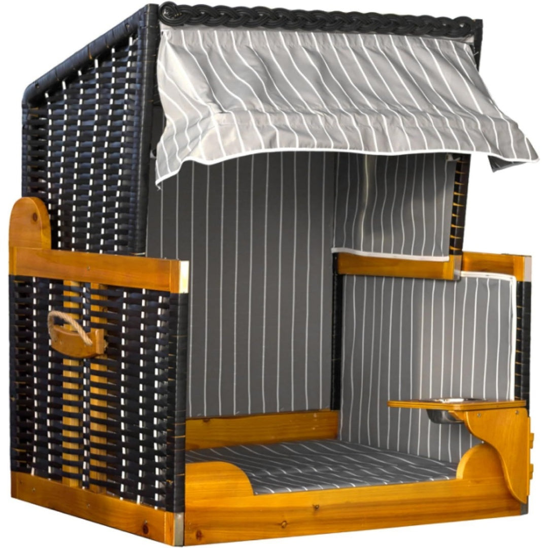DeVries Hundestrandkorb - inkl. schwenkbarem Napf - Maritimer Look