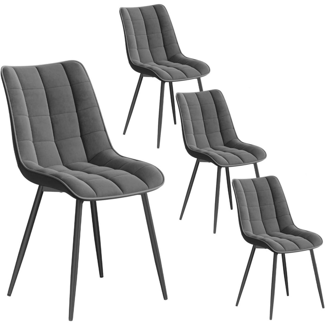 Esszimmerstuehle 4er Set Grau dunkelgrau Kuechenstuehle gepolstert mit Rueckenlehne Sitzflaeche aus Samt mit Metallbeinen