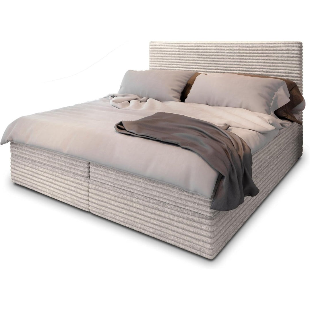 Boxspringbett PISA Komplett-Set mit Matratze und Topper Creme 140x200 cm Polsterbett mit Zwei Bettkaesten - TILIA 03