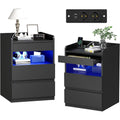 BEWISHOME Nachttisch 2er Set Nachttischlampe mit Ladefunktion Schwarz Nachttischlampe Dimmbar Bedside Table 2 Schublade Moderne mit Geheimfach fuer