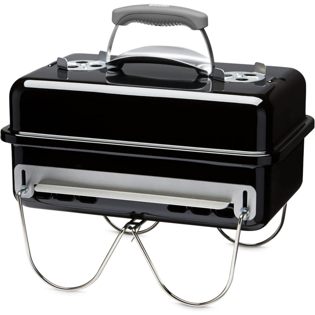 Go-Anywhere Holzkohlegrill Grill mit klappbaren Beinen 42 x 26 cm fuer Camping und Picknicks Robuste Emaille