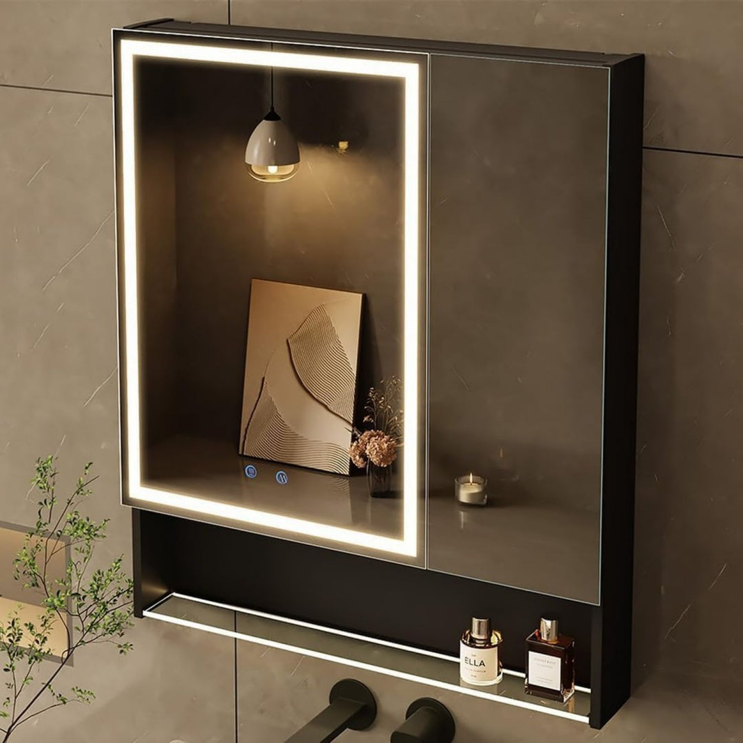 Spiegelschrank Bad mit Beleuchtung 758813 cm 3-Farben Modus Speicher Regale