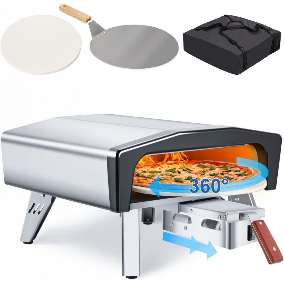 Pizzaofen Gas mit Drehfunktion 500 Grad 20 Zoll (50 8 cm) tragbarer Pizzaofen mit Gas Outdoor mit Klappbaren Beinen