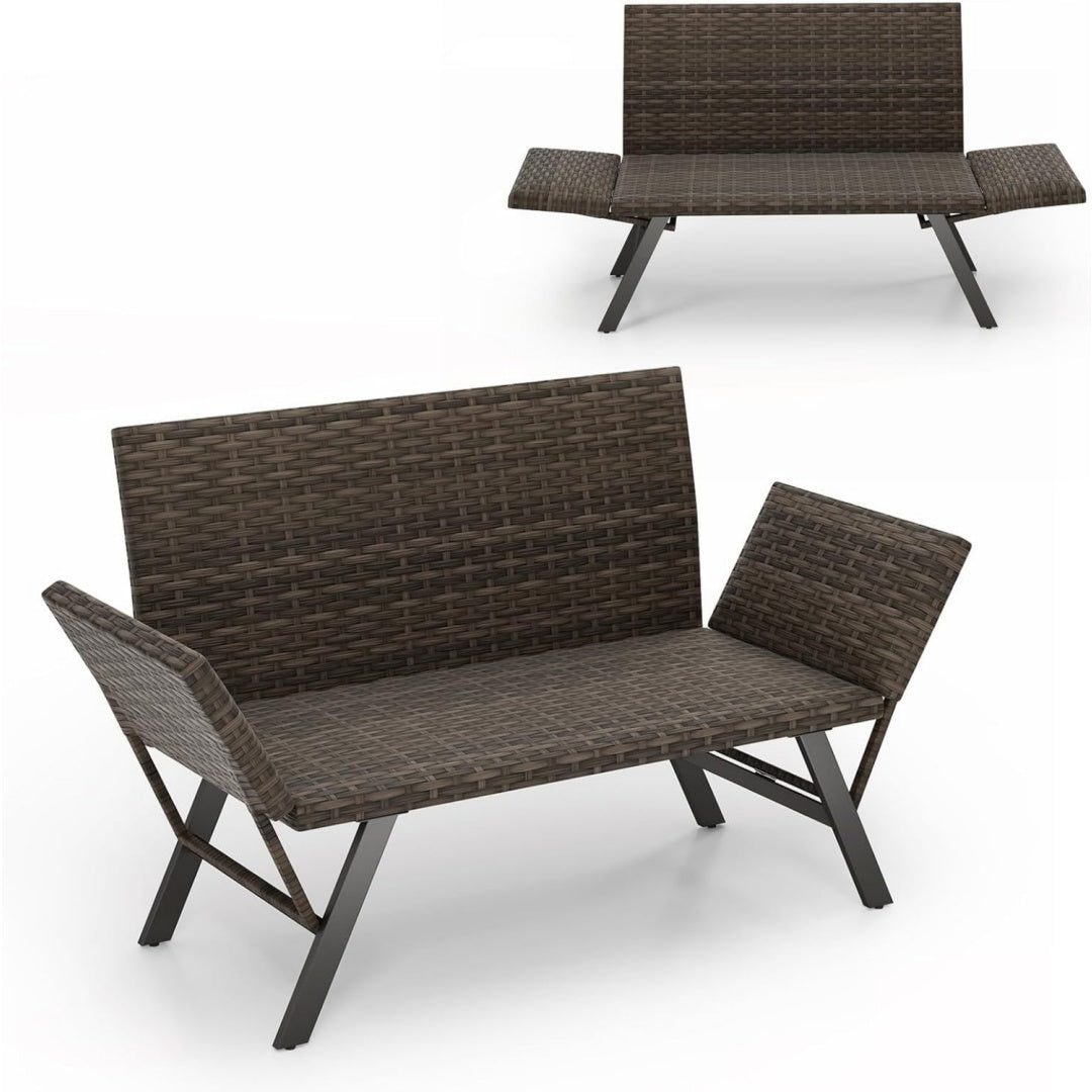 Gartenbank mit Liegefunktion polyrattan Gartensofa mit schnelltrocknender Schaumstoffpolsterung verstellbaren Armlehnen Balkonbank bis 300 kg