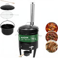 STREND PRO Gulaschkanone 14 Liter Komplett-Set emaillierter Gulaschkessel Kazan Kasan Gulyas Outdoor Gulaschkocher fuer Holzfeuer Edelstahlkamin Rost