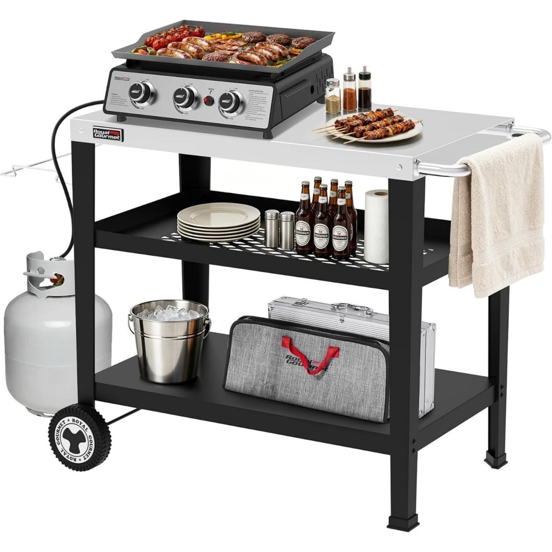 Royal Gourmet Rollbarer Esstisch mit Muellbeutelhalter Silber edelstahl fuer den Aussenbereich Garten