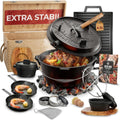 GUSSKONIG Set 9-teilig bereits eingebranntes Gusseisen Topf Set Bratpfanne Grilltopf Deckelheber