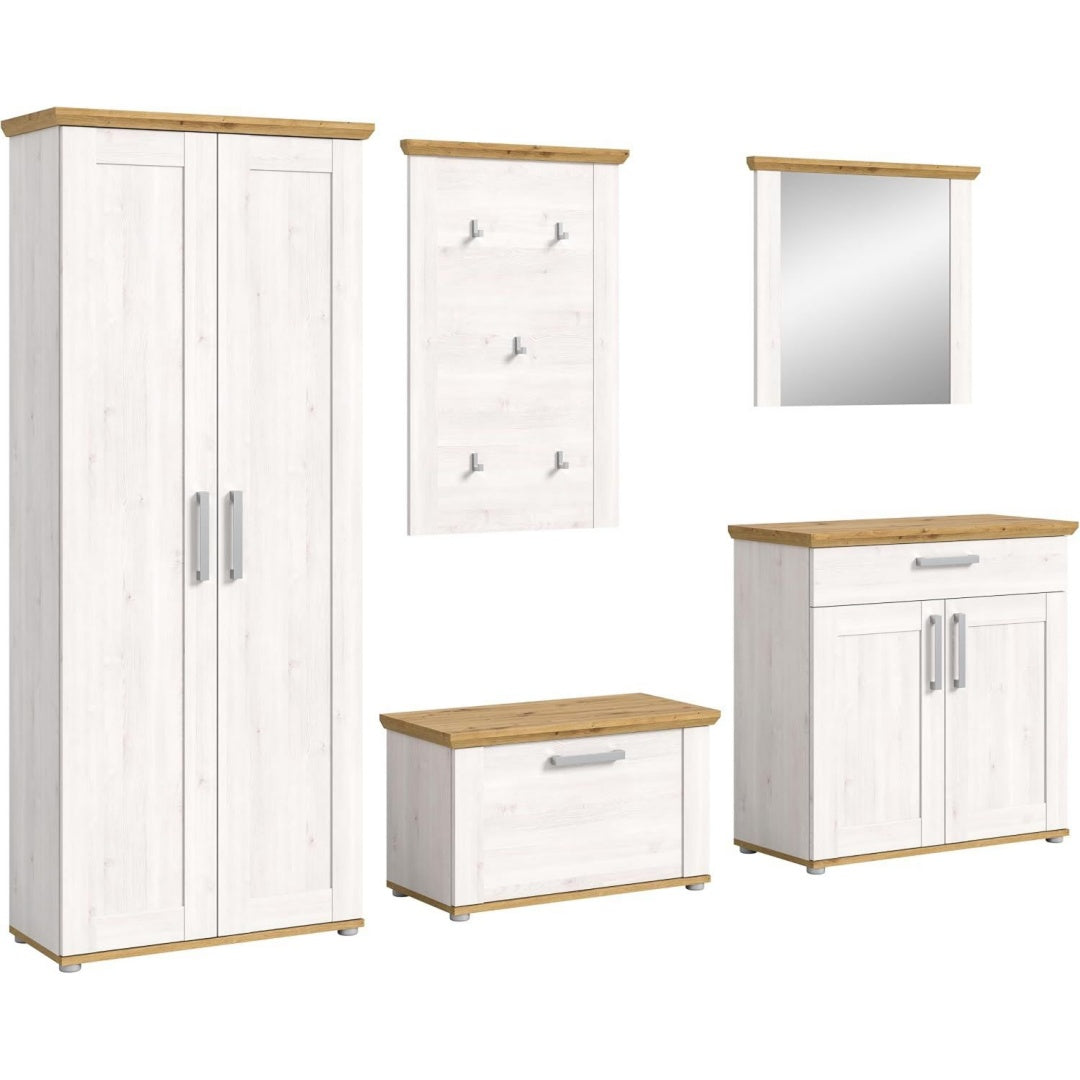 Garderobe Verona 5tlg. Set Garderobenkombination Garderobenschrank Garderobenmoebel Flurmoebel-Set Flursystem Stauraumloesung in Sibiu Laerche Nb.